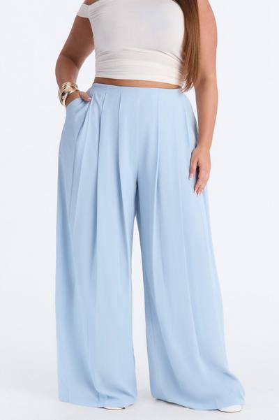 Feminine Feel Crepe Wide Leg Pant 33″ - Light Blue