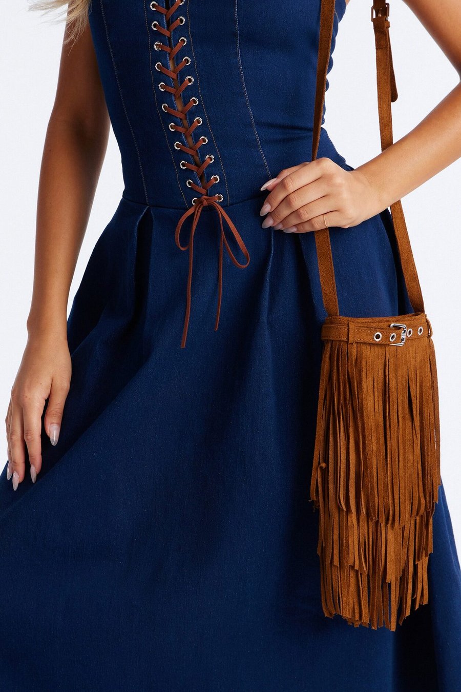 Feeling Good Fringe Faux Suede Crossbody Handbag - Brown