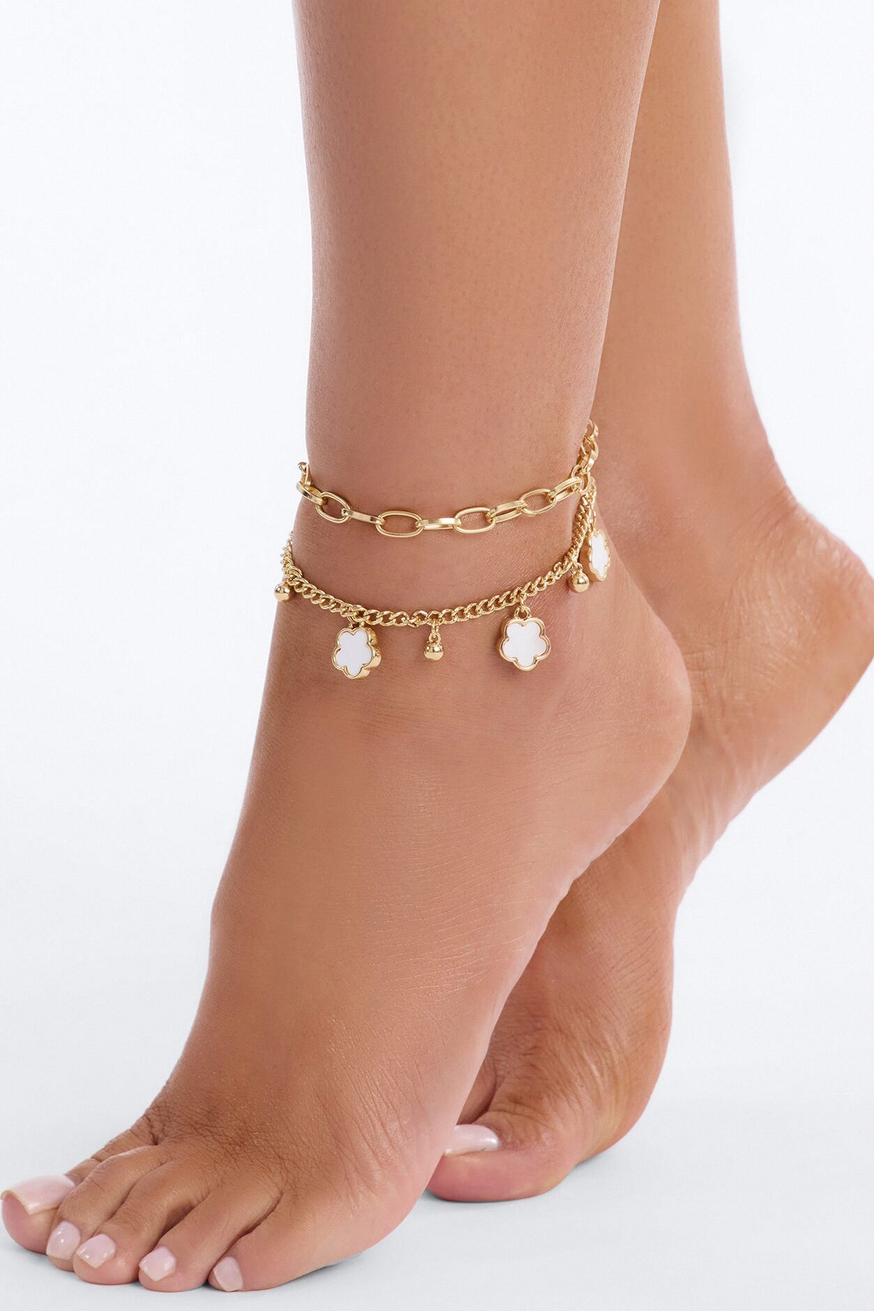 Weekend Things Clover Anklet - White/Gold