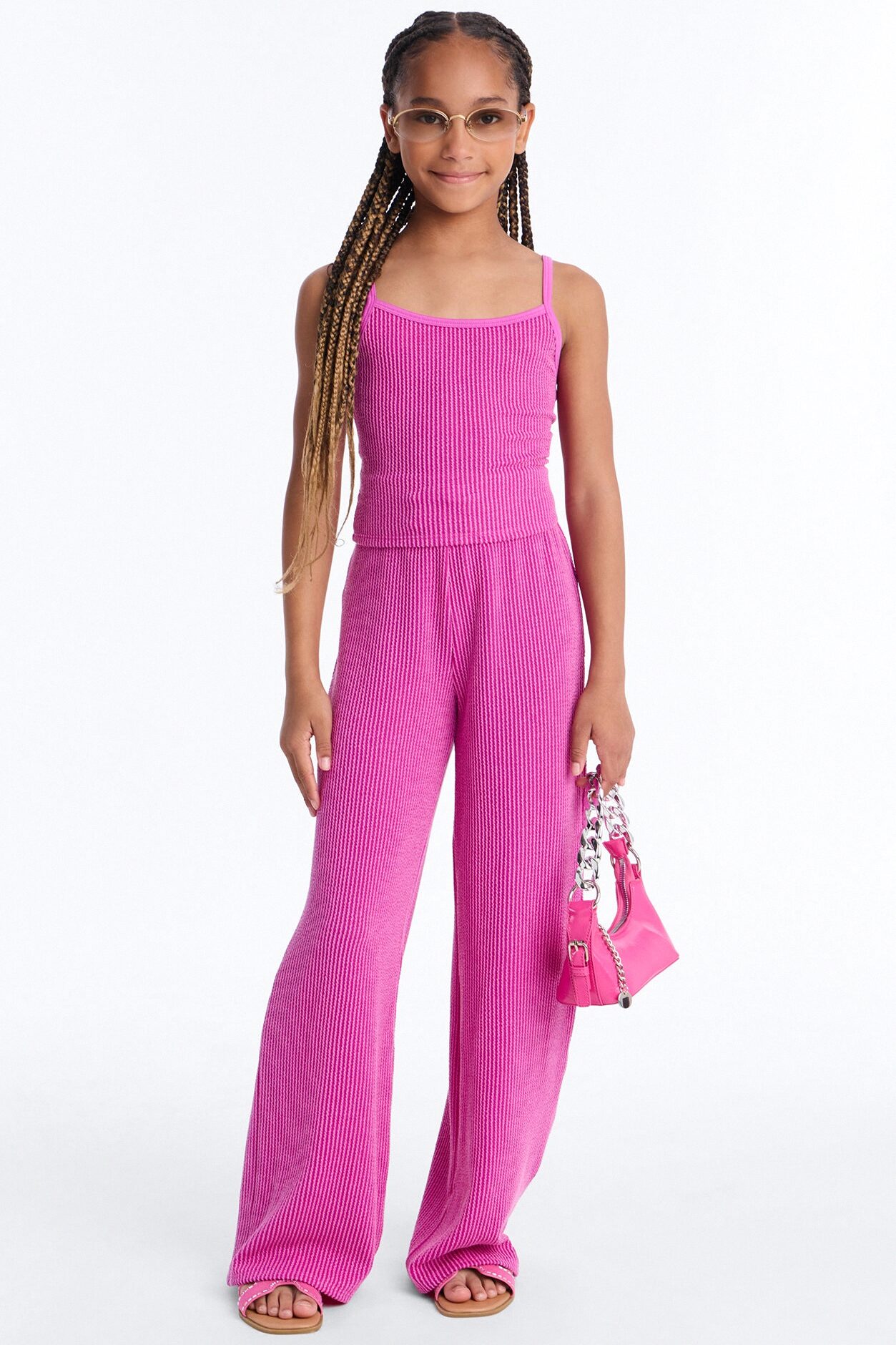 Mini Paulette Ribbed Pant Set - Magenta