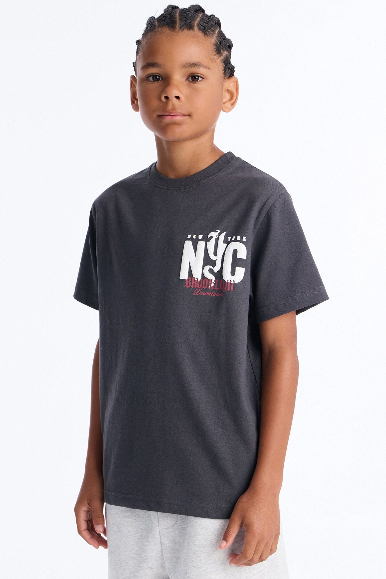 Mini Downtown Brooklyn Dove Short Sleeve Front/Back Tee - Charcoal