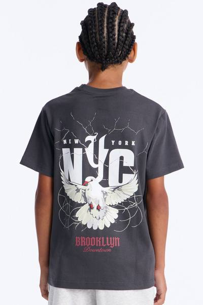 Mini Downtown Brooklyn Dove Short Sleeve Front/Back Tee - Charcoal