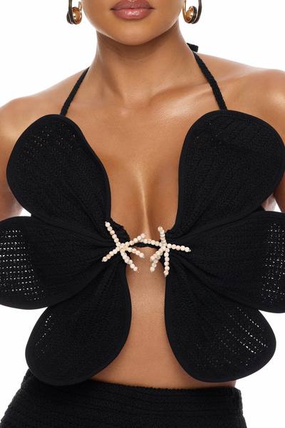 Ocean Breeze Fringe Crochet Skirt Set - Black