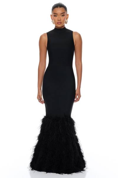 Scarlett Feather Bandage Maxi Dress - Black