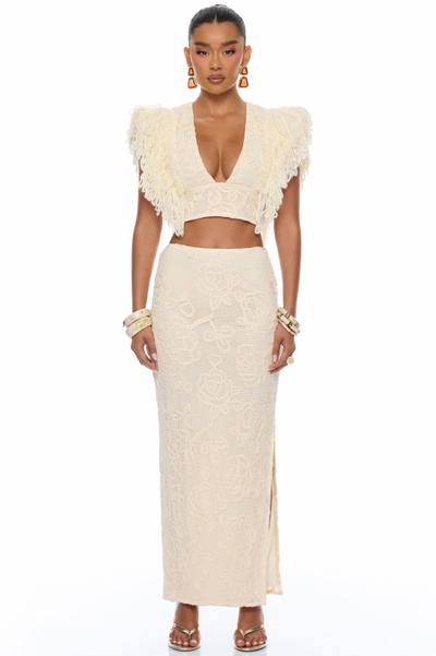 Coastal Vibe Fringe Crochet Skirt Set - Sand