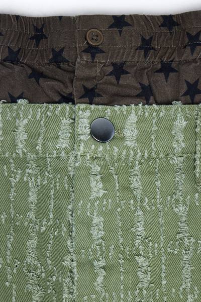 Baggy Double Waisted Stars And Distressed Short - Olive