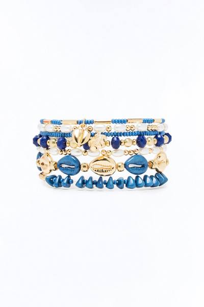 Catching Waves Beaded Stretch 7 Piece Bracelet Set - Blue/combo