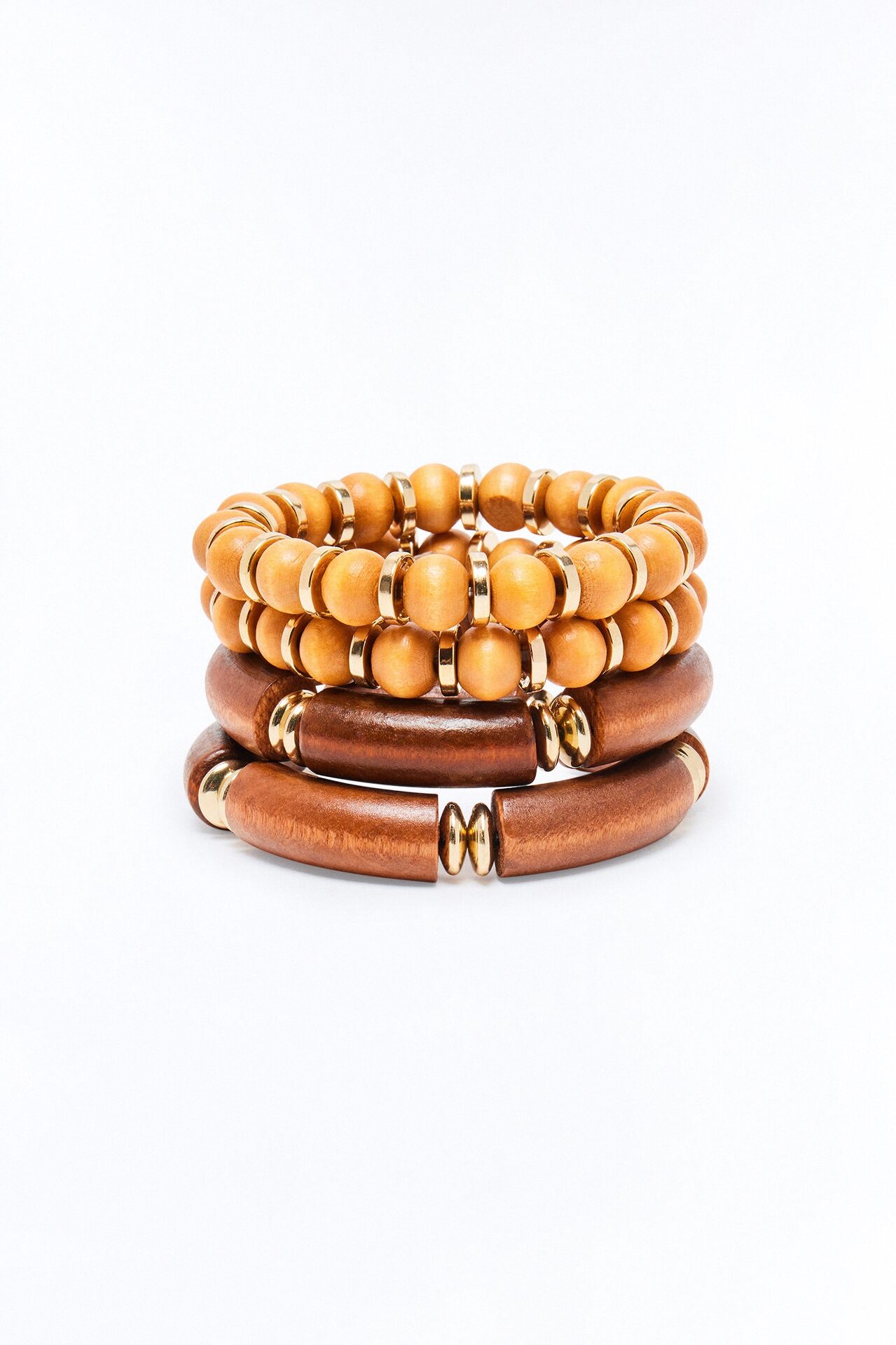 Penelope Wood Stretch 4 Piece Bracelet Set - Brown/combo