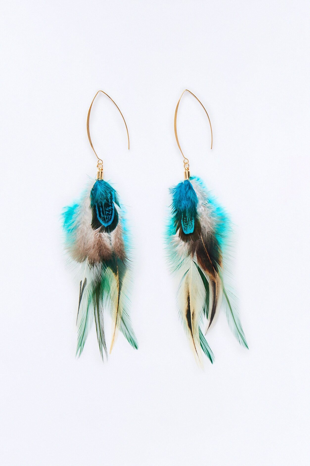 Whispering Feathers Earrings - Blue/combo