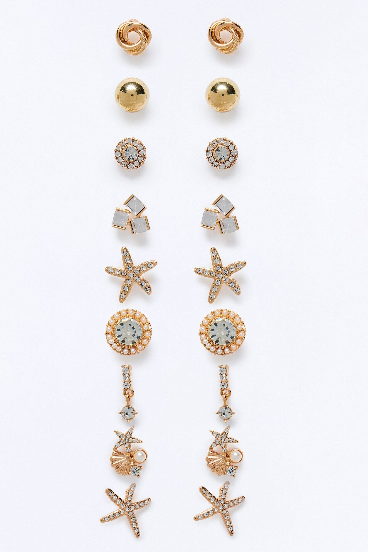 Vacation Trinkets 9 Pair Earring Set - Gold