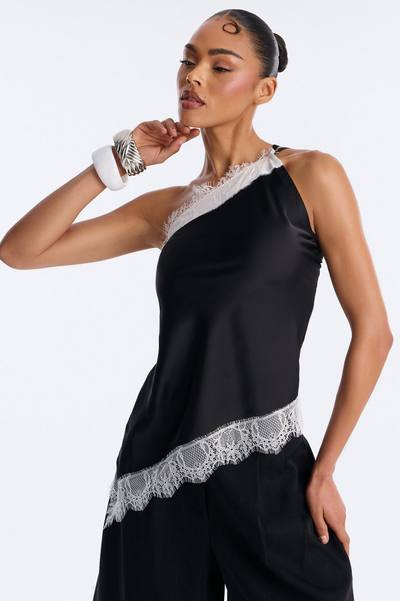 Summer's Little Secret Lace Trim Satin Top - Black/combo