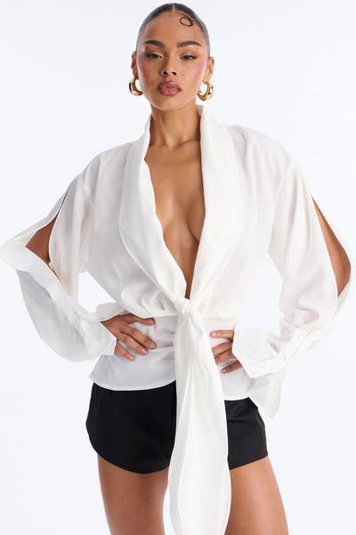 Just Like That Ruched V Neck Chiffon Blouse - White