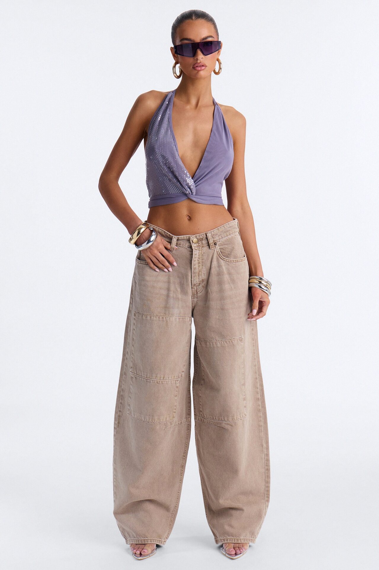 Segal Low Rise Baggy Taper Leg Pant - Mocha