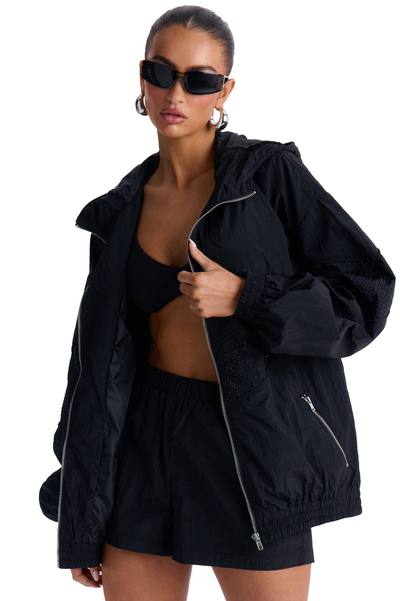 Riley Rhinestone Windbreaker Short Set - Black