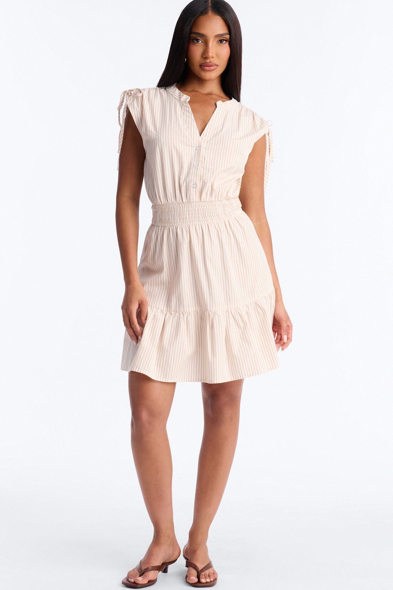 Samara Striped Mini Dress - Taupe/combo