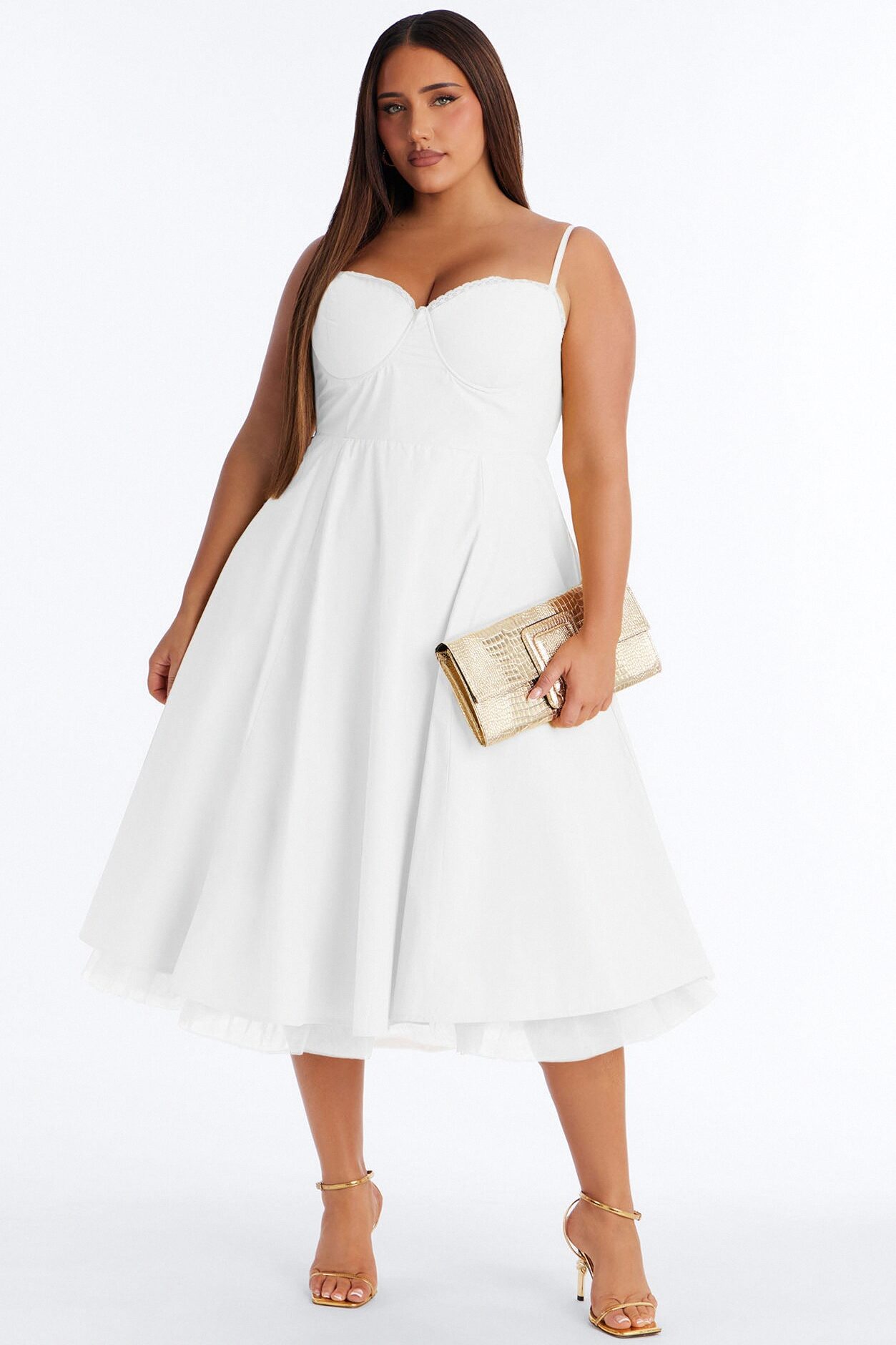 Daya Corset Poplin Midi Dress - White