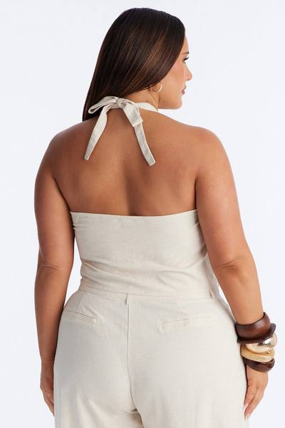 Ocean Breeze Linen Backless Halter Top - Stone