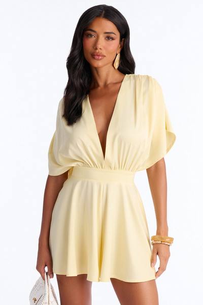 Mekenzy Satin Plunge Romper - Yellow
