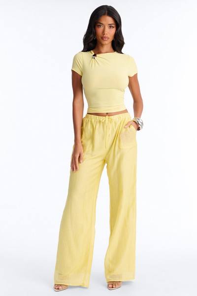 Vacay Babe Textured Wide Leg Pant - Yellow