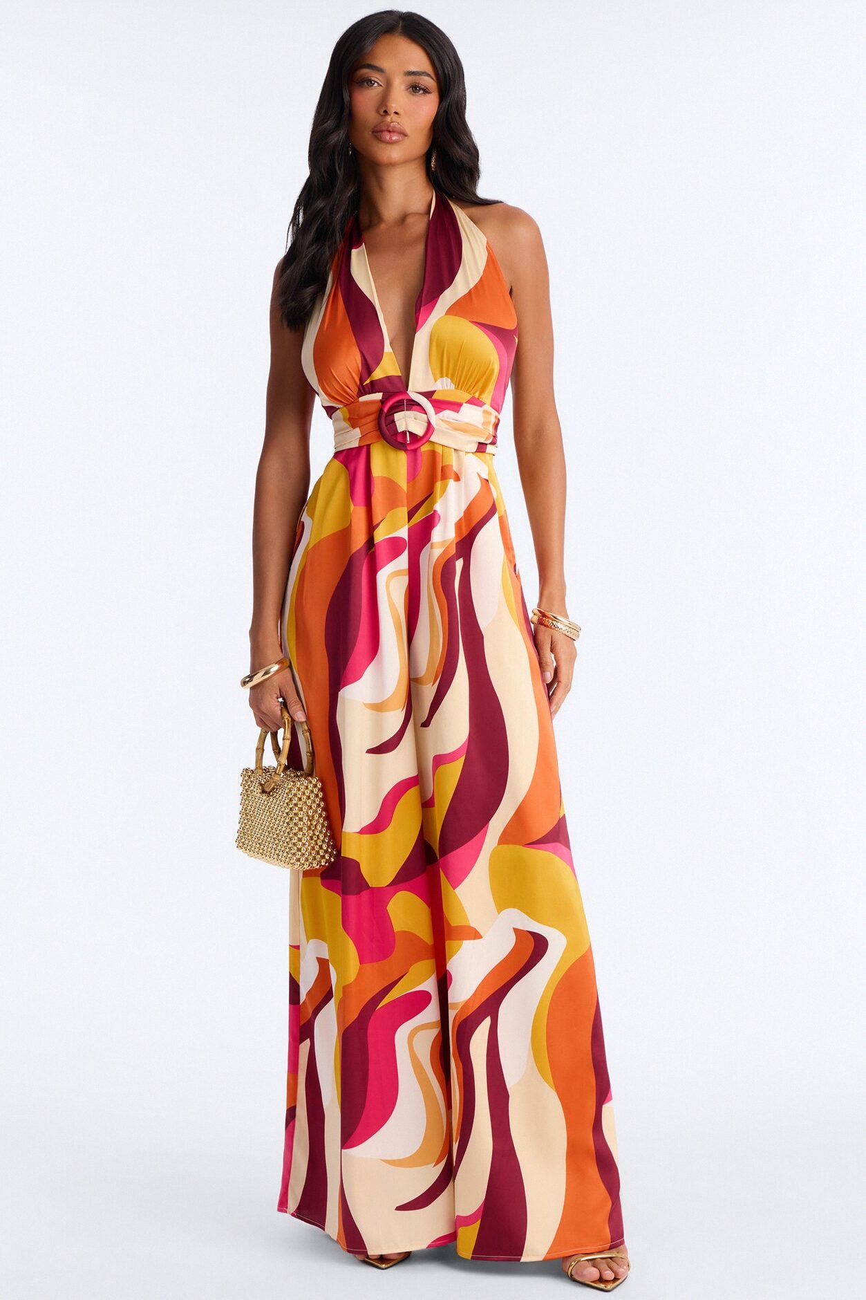 Jules Belted Wide Leg Jumpsuit - Pink