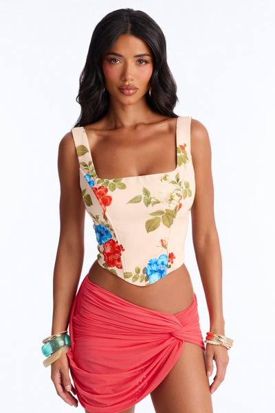 Sprinkled In Floral Back Zip Corset - Blush/combo