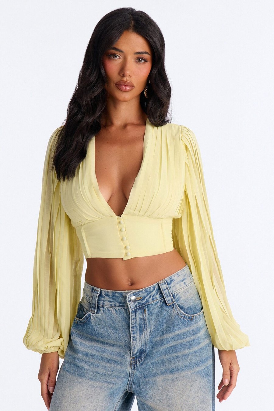 Tonight Feels Soft Pleated Chiffon Top - Yellow