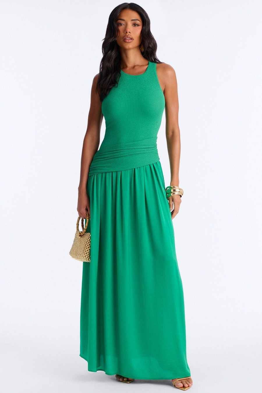 Soho Sleeveless Ribbed Maxi Dress - Green