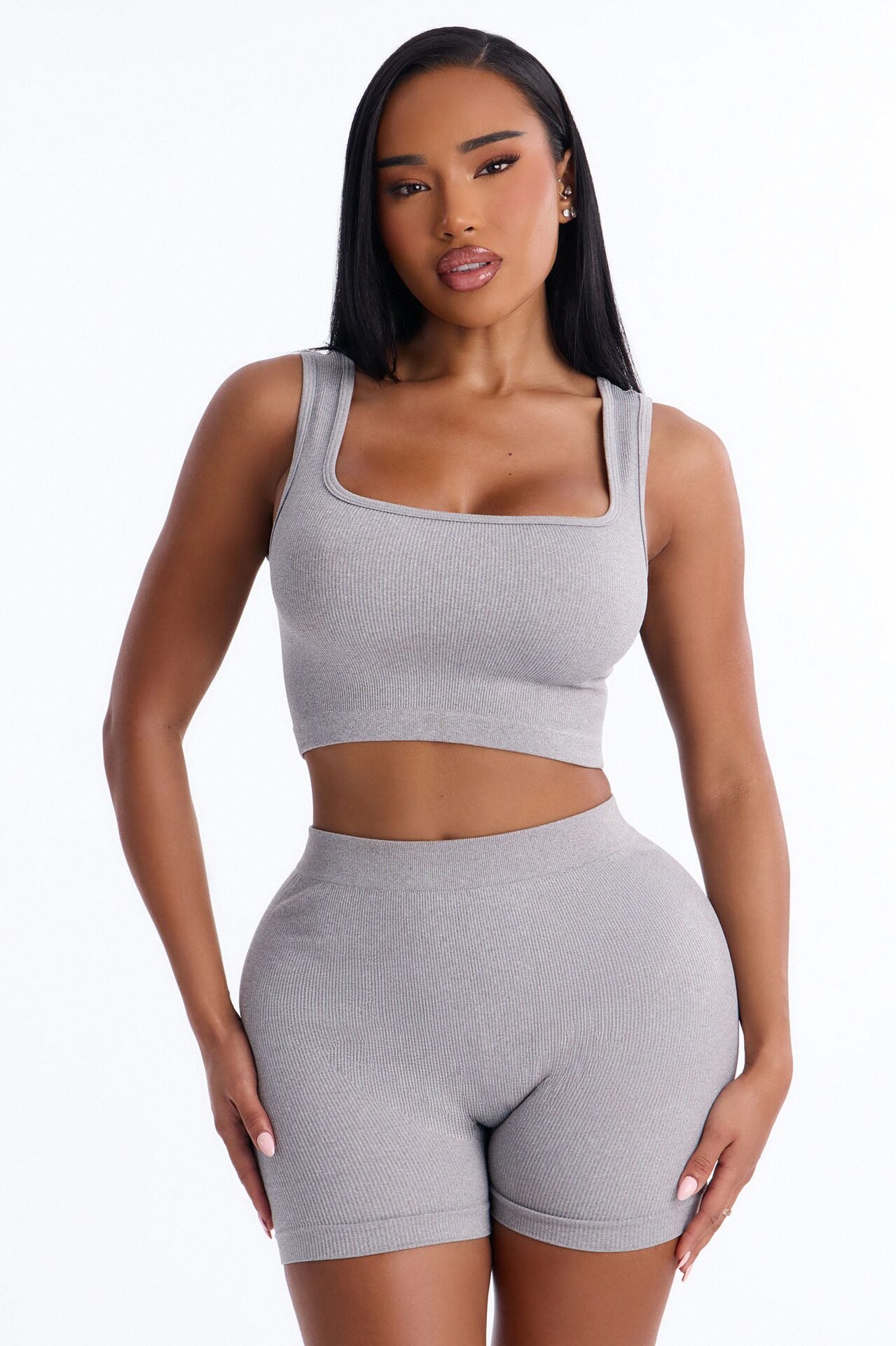 Active Aura Seamless Biker Short Set - Heather Grey
