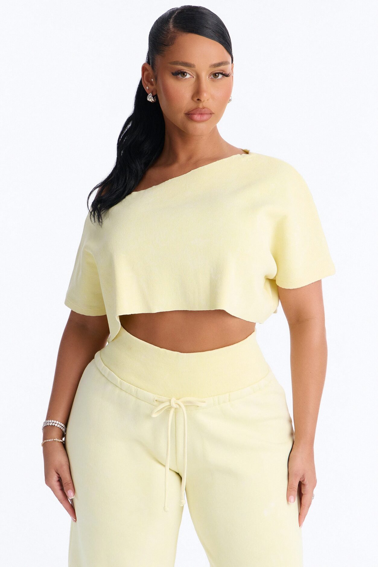 Mila Off Shoulder Top And Sweatpant Set - Yellow