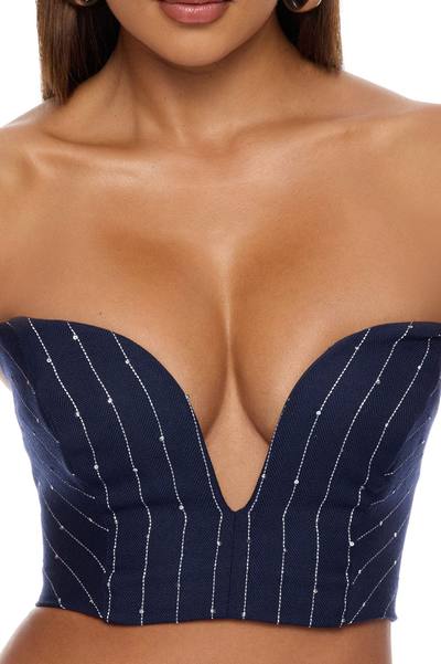 Adyson Embellished Pinstripe Bandeau Top - Navy/combo