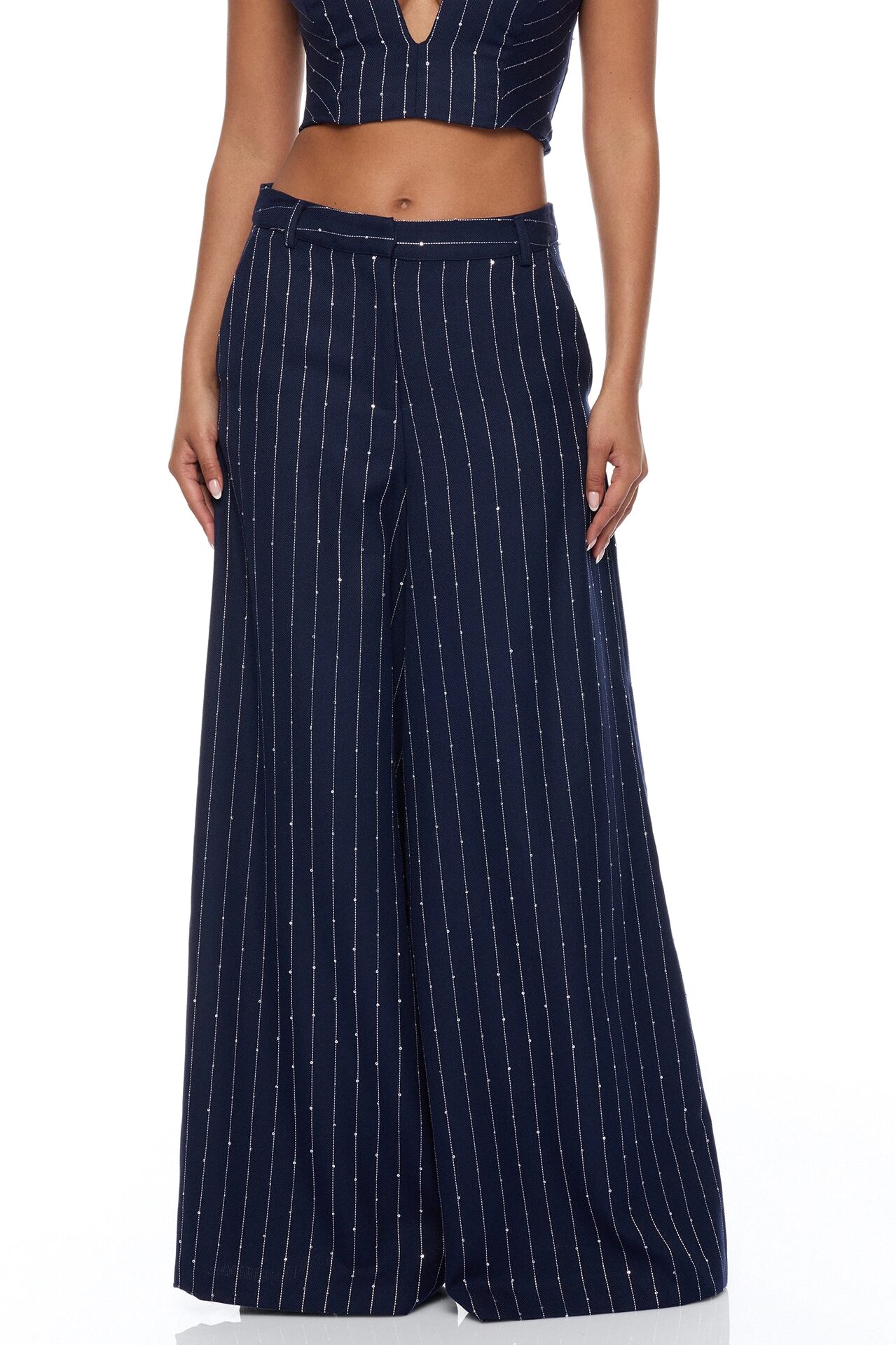 Adyson Embellished Pinstripe Wide Leg Pant - Navy/combo