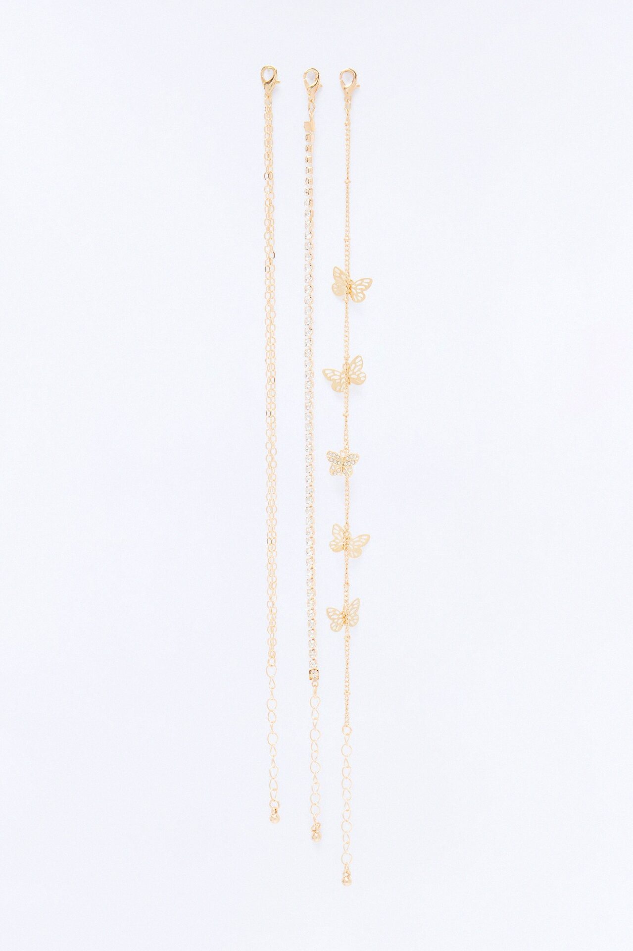 Mariposa Wings 3 Piece Anklet Set - Gold