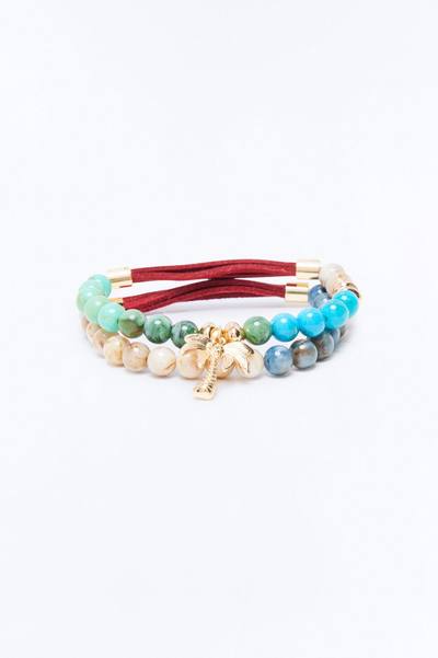 Paradise Mixed Material Bead Bracelet Set - Gold Multi Color