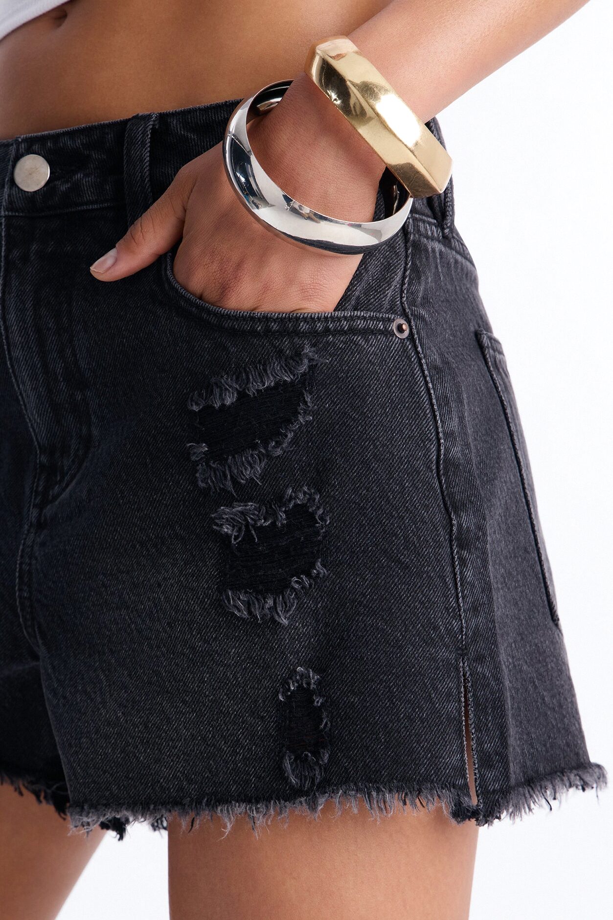 Nantucket Cut Off Ripped Denim Shorts - Black Wash