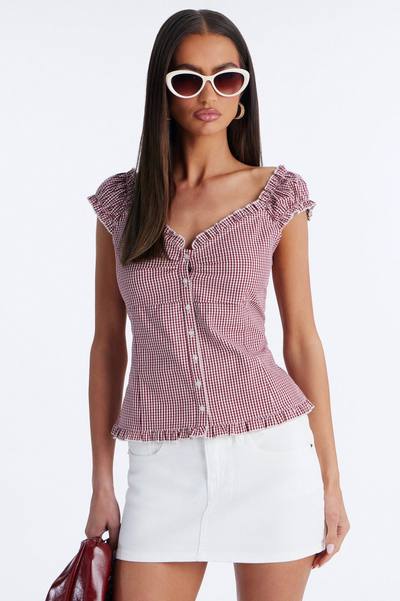 Serene Ruffle Gingham Poplin Shirt - Red/combo