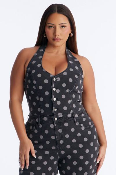 Deena Denim Polka Dot Jumpsuit - Charcoal