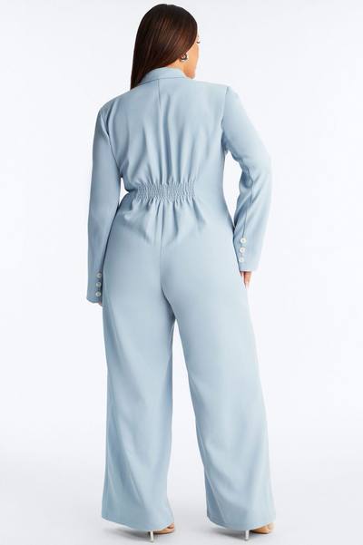 Office Hours Wide Leg Jumpsuit - Blue