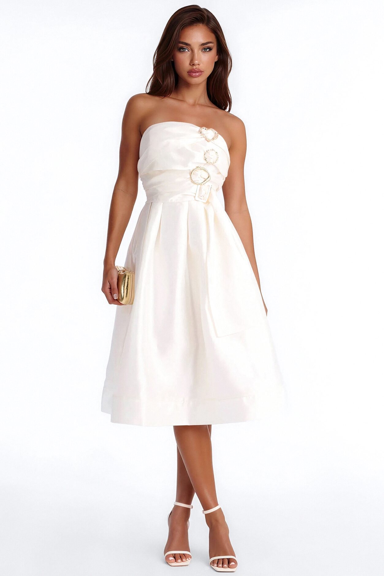 Iris Strapless Midi Dress - Cream