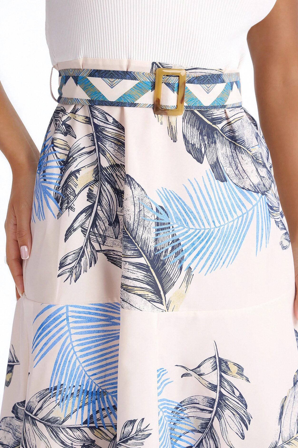 Eleanor Belted Printed Midi Dress - White/combo