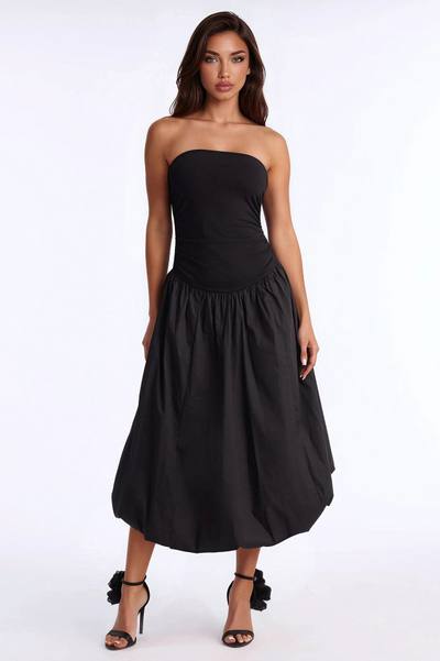 Rowin Bubble Midi Dress - Black