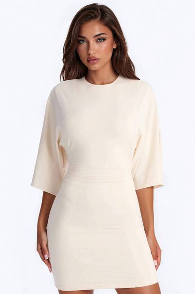 Robin Ruched Mini Dress - Cream