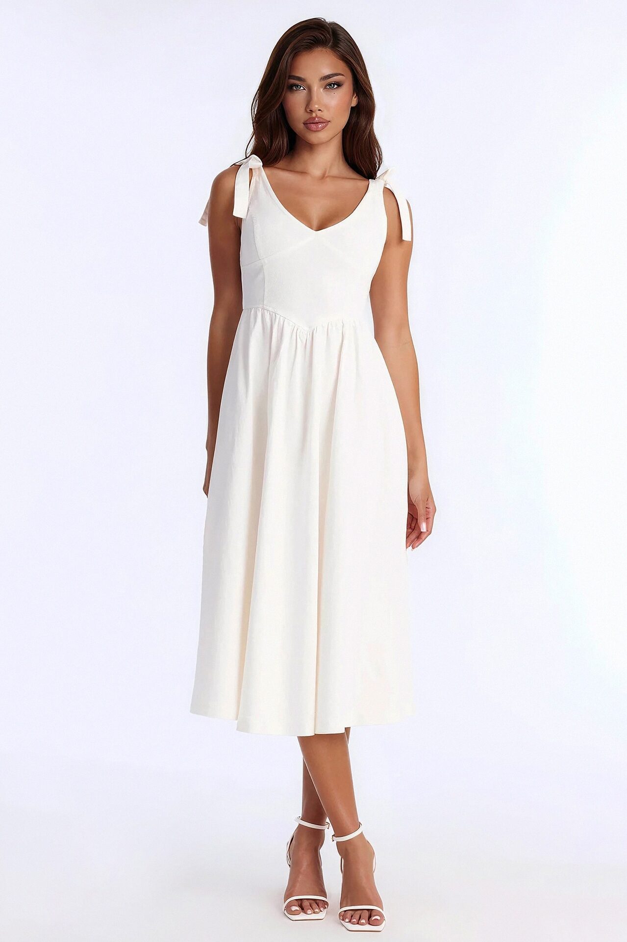 Candace Pleated Denim Midi Dress - White