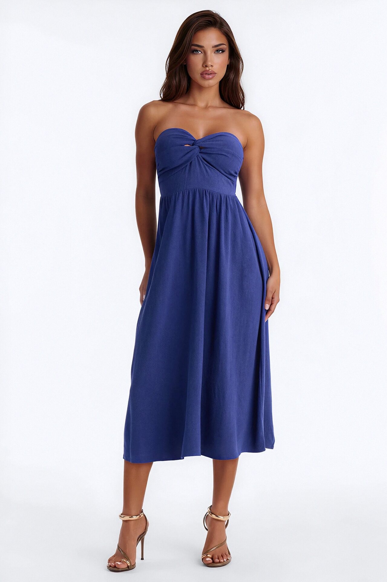 Marilyn Strapless Twist Midi Dress - Navy