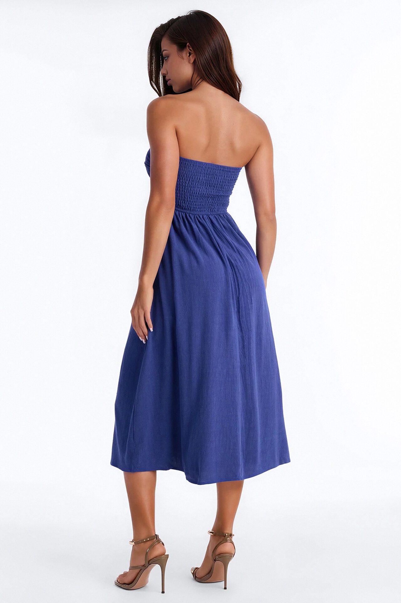 Marilyn Strapless Twist Midi Dress - Navy