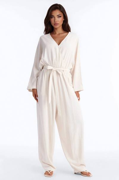 Emery Linen Straight Leg Jumpsuit - Cream
