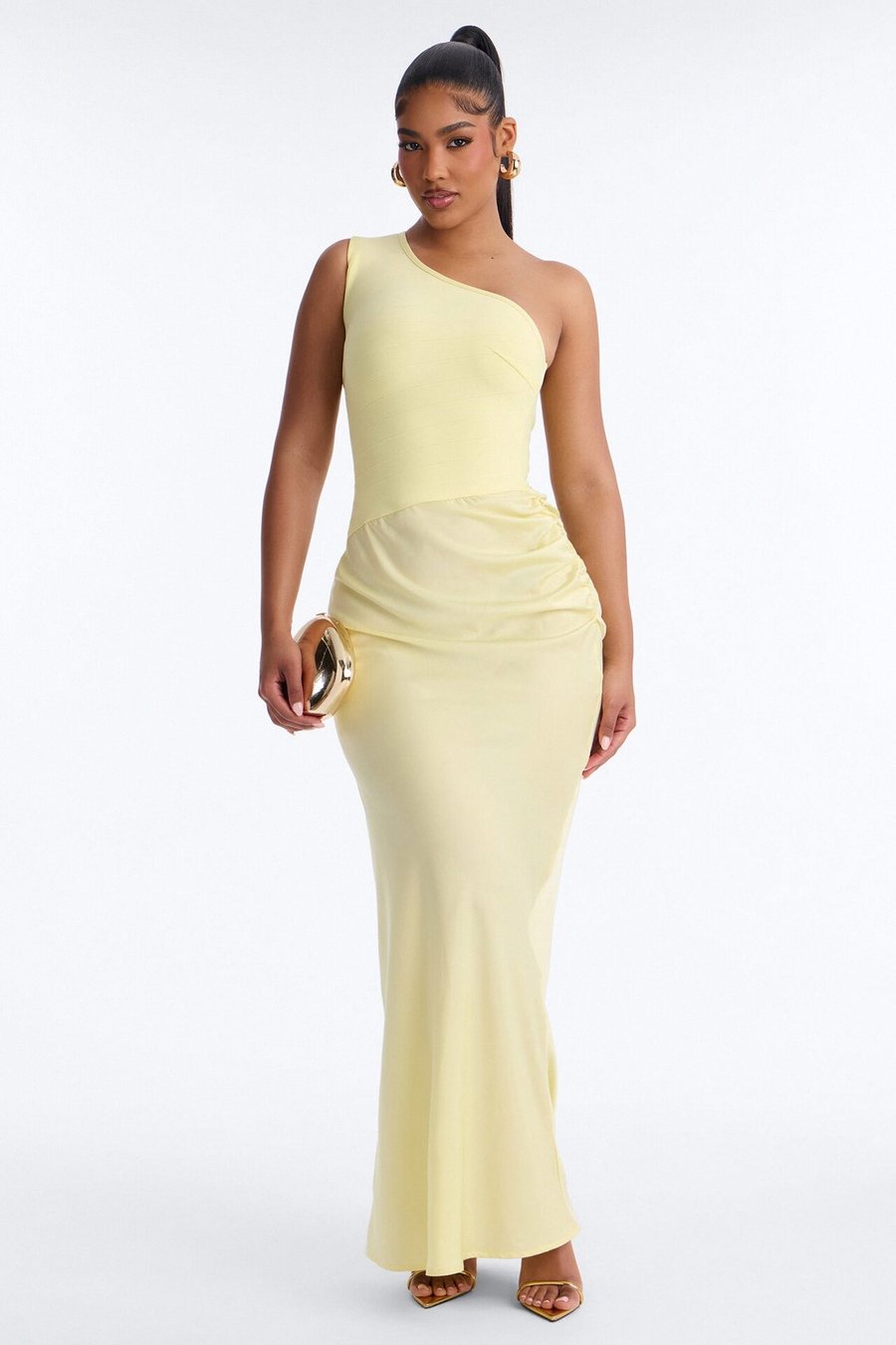 On Fire Bandage Satin Maxi Dress - Yellow