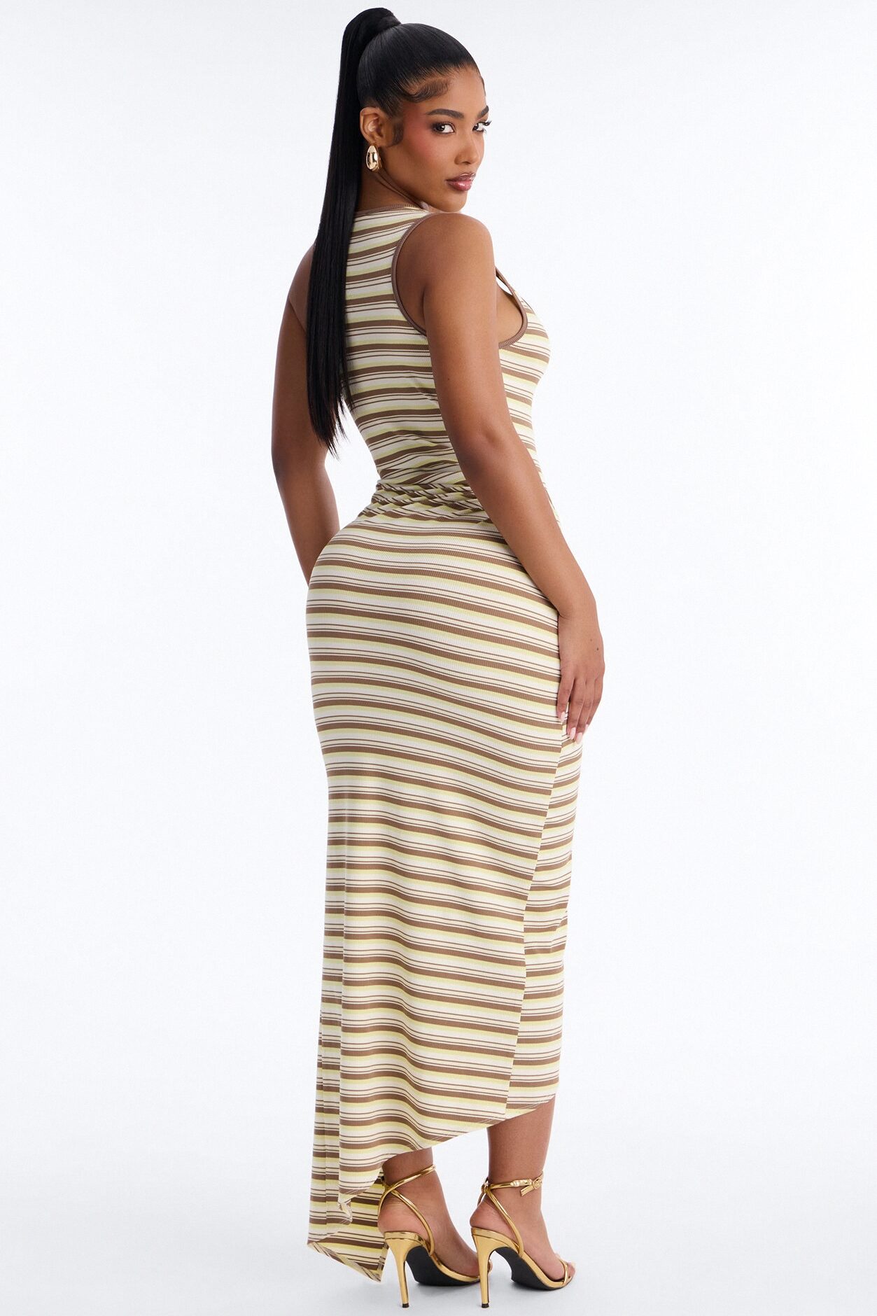 Rayna Striped Ribbed Maxi Dress - Brown/combo