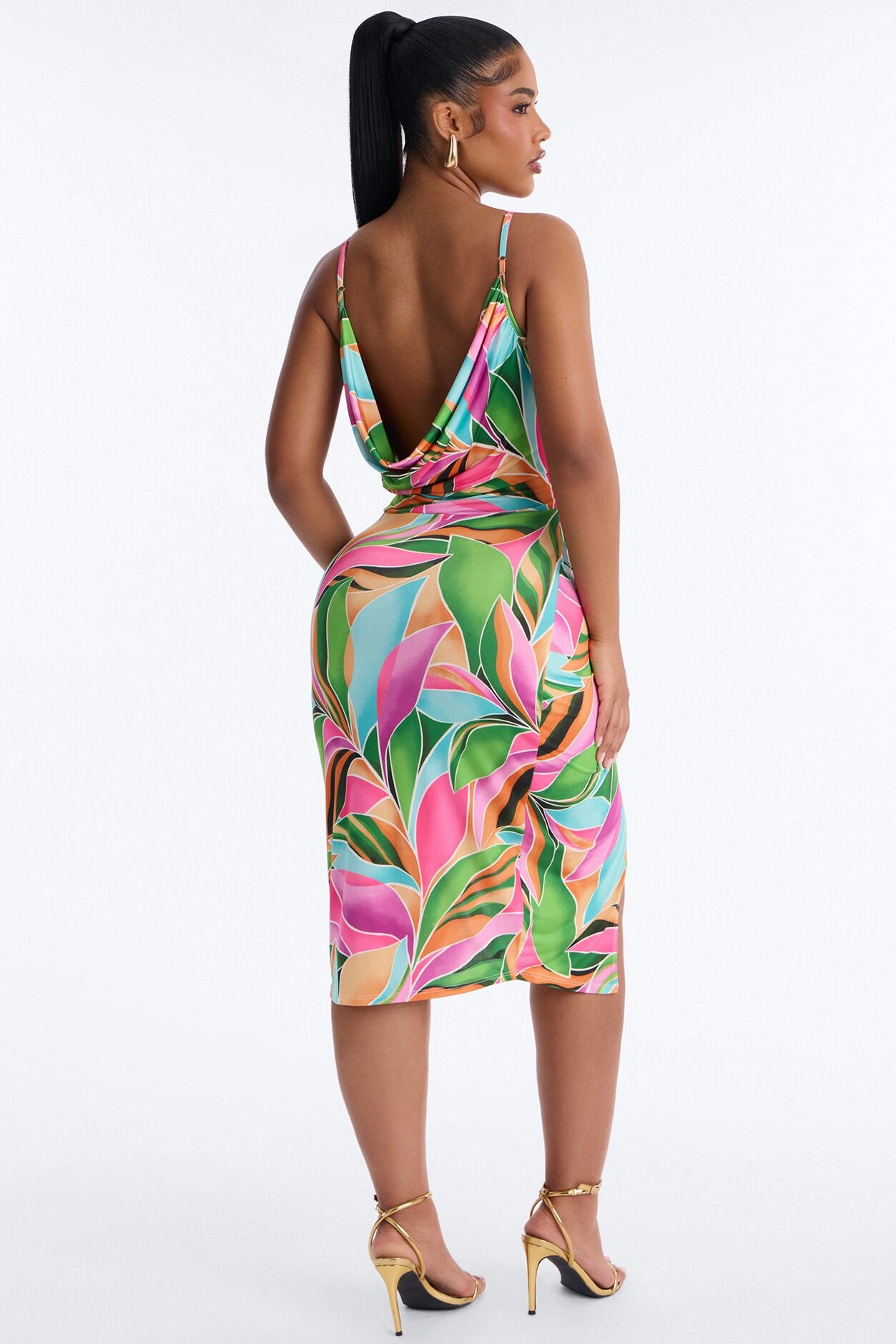 Adria Backless Printed Midi Dress - Multi Color
