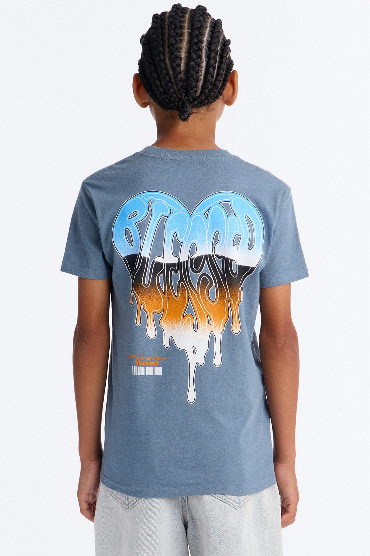 Mini Forever Blessed Short Sleeve Front/Back Tee - Blue
