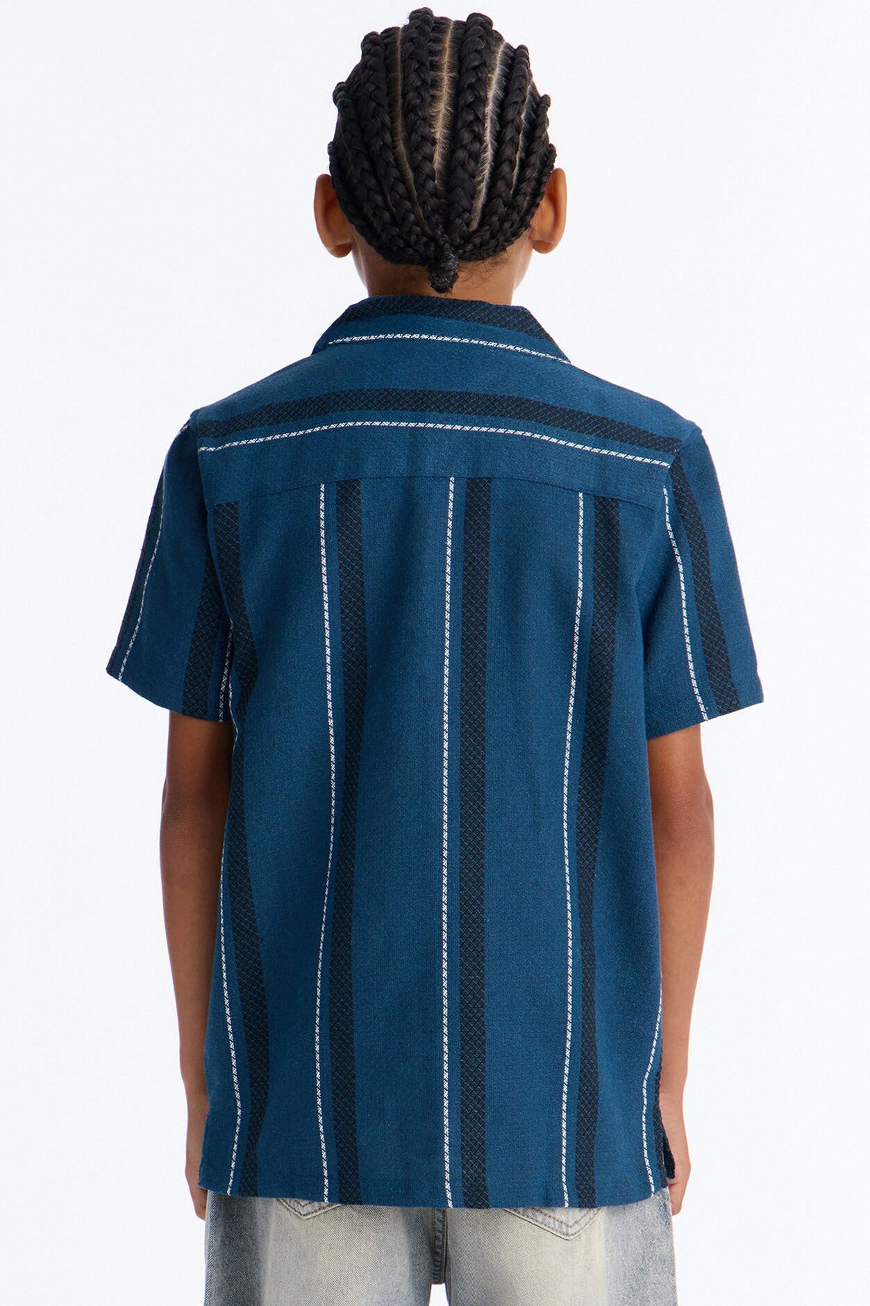 Mini Switching Up Striped Button Down Shirt - Teal